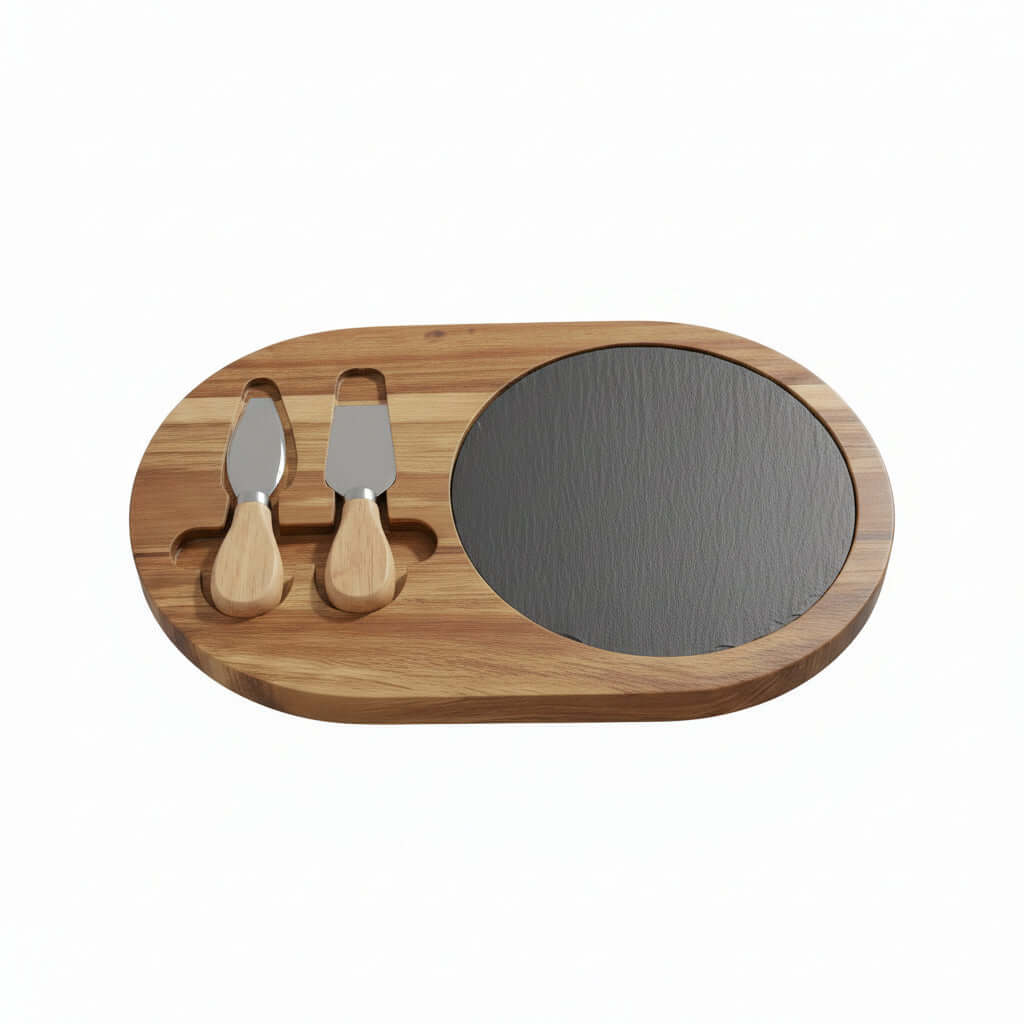 Engraved Deer Charcuterie Board with Slate – Acacia Wood Cheese Board with Knives | Rustic Serving Board (Multiple Styles)